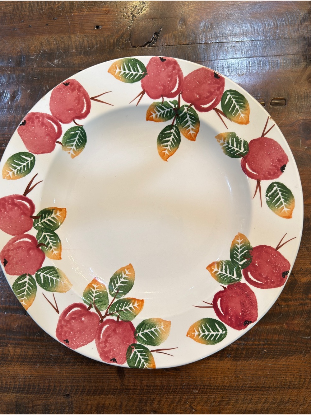 Vintage 16” White Ceramic Dinner Plate with Red Apple Motif